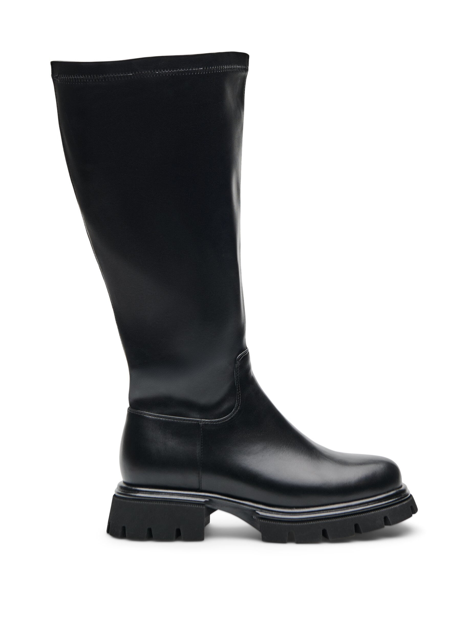 ZizziLanger Stiefel aus Kunstleder mit klobiger Sohle, Schwarz, Packshot image number 0