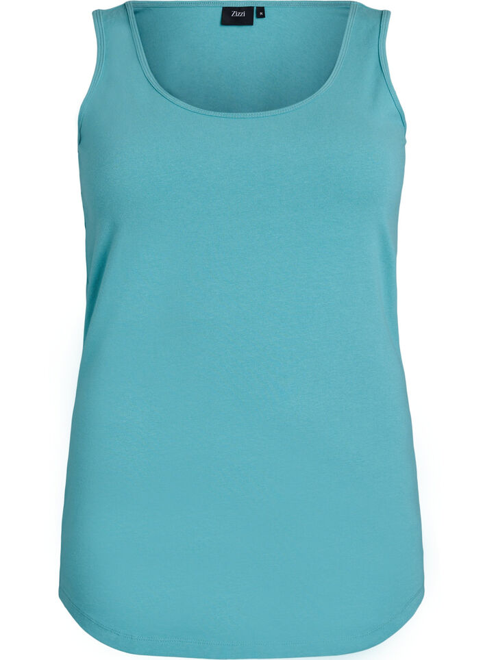 Solide Farbe Grundoberteil aus Baumwolle, Blau, Packshot image number 0