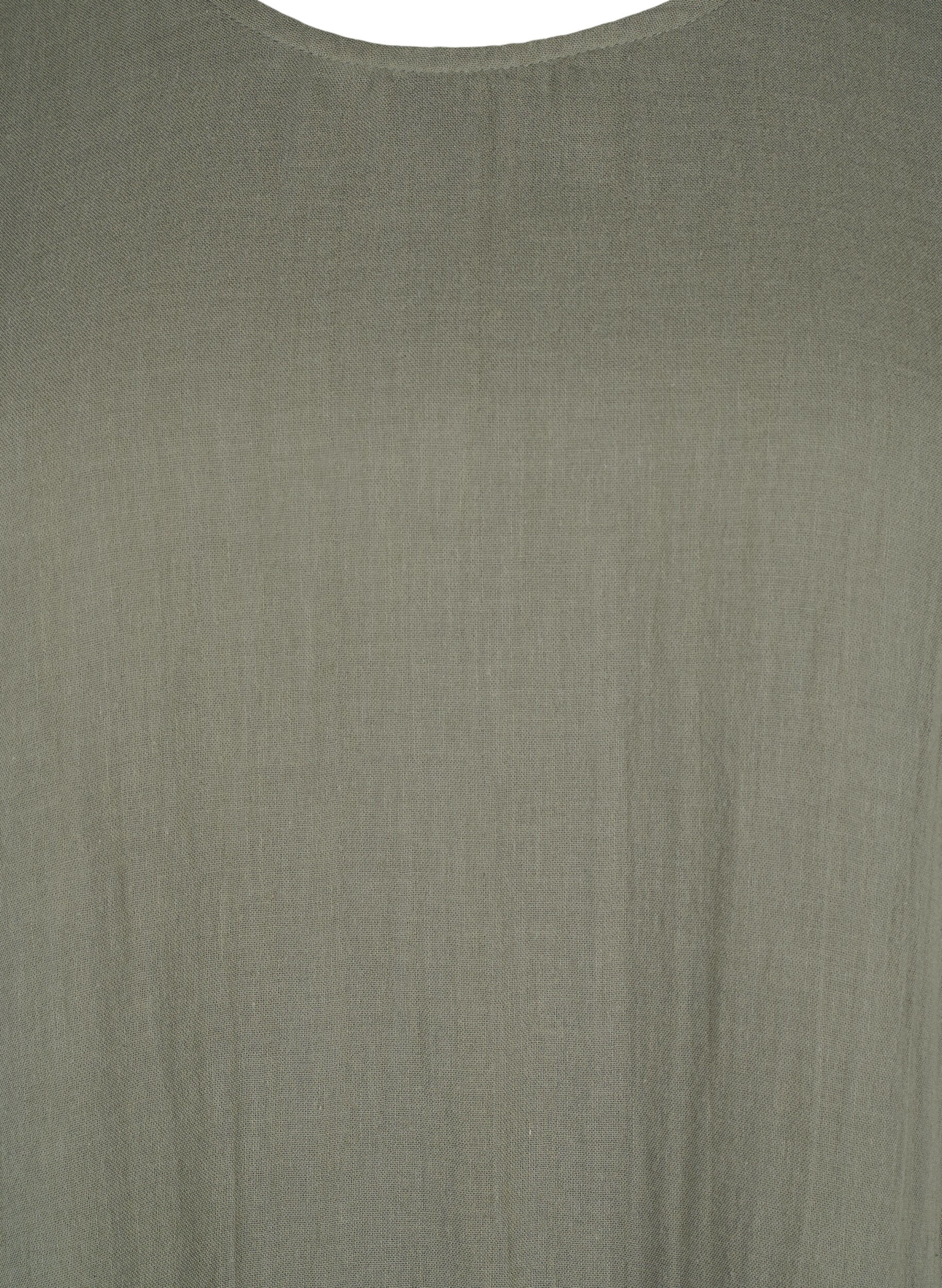 Zizzi Kurz&auml;rmliges Kleid aus Baumwolle mit A-Linien-Schnitt, Thyme, Packshot image number 2