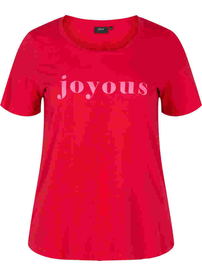 Kurzärmeliges Baumwoll-T-Shirt mit Textdruck, Chinese Red, Packshot image number 0