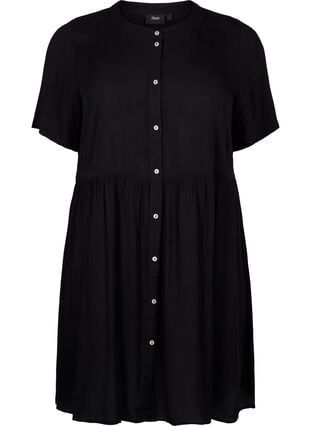 A-Linien-Kleid aus Viskose mit kurzen Ärmeln, Black, Packshot image number 0