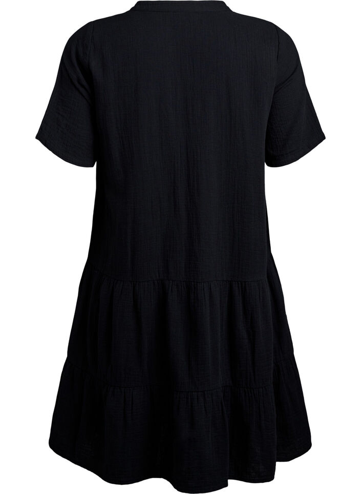 Kurzes A-Linien-Kleid aus Baumwollmusselin, Schwarz, Packshot image number 1