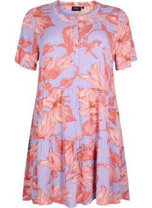 Kurzarm-Kleid aus Viskose mit A-Linie, Lavender Flower, Packshot image number 0