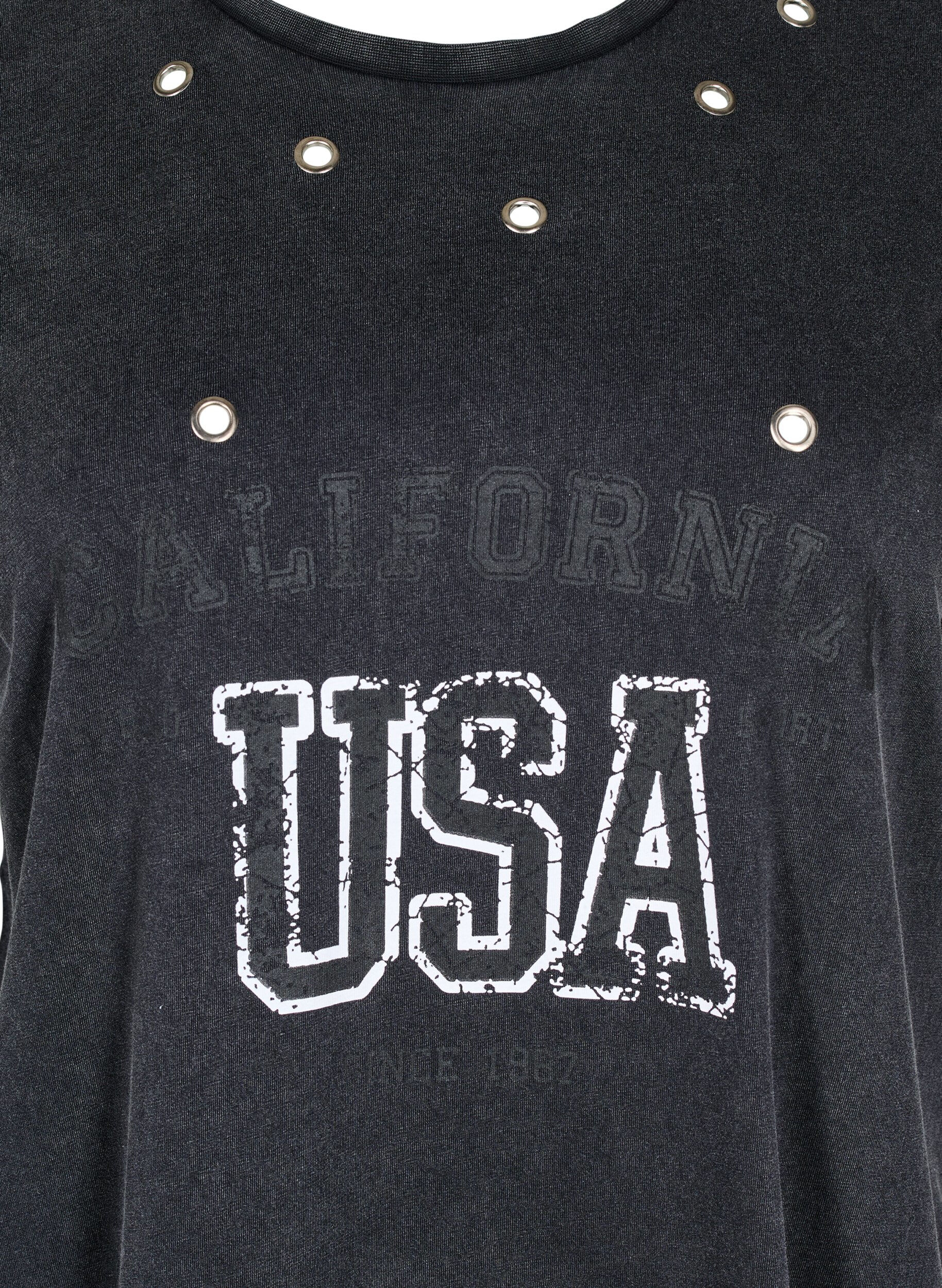 Zizzi T-Shirt mit &Ouml;sen und Print, Grey Washed , Packshot image number 2