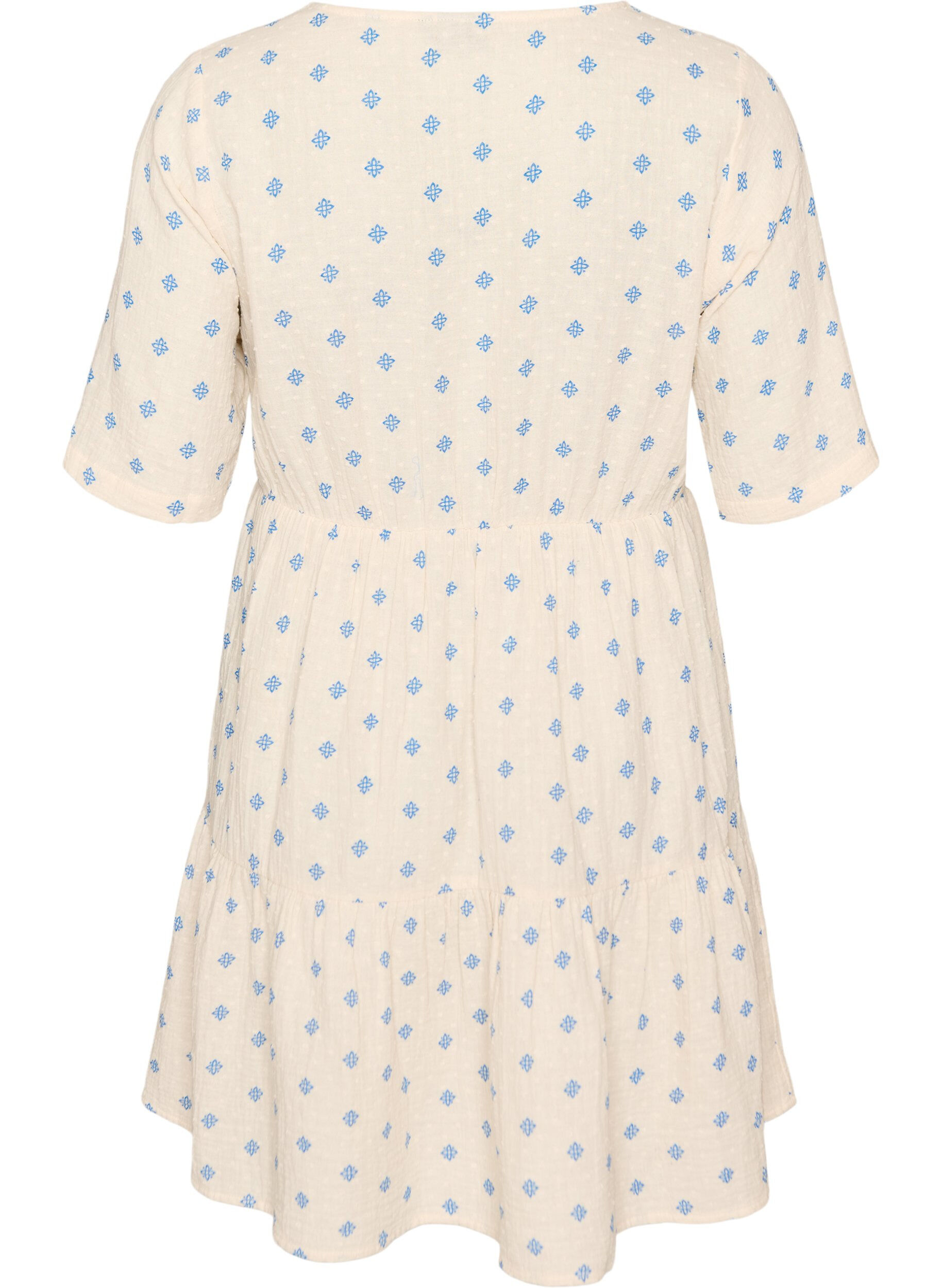 ZizziBedrucktes Kleid aus Baumwolle mit Gummizug in der Taille, Beige, Packshot image number 1