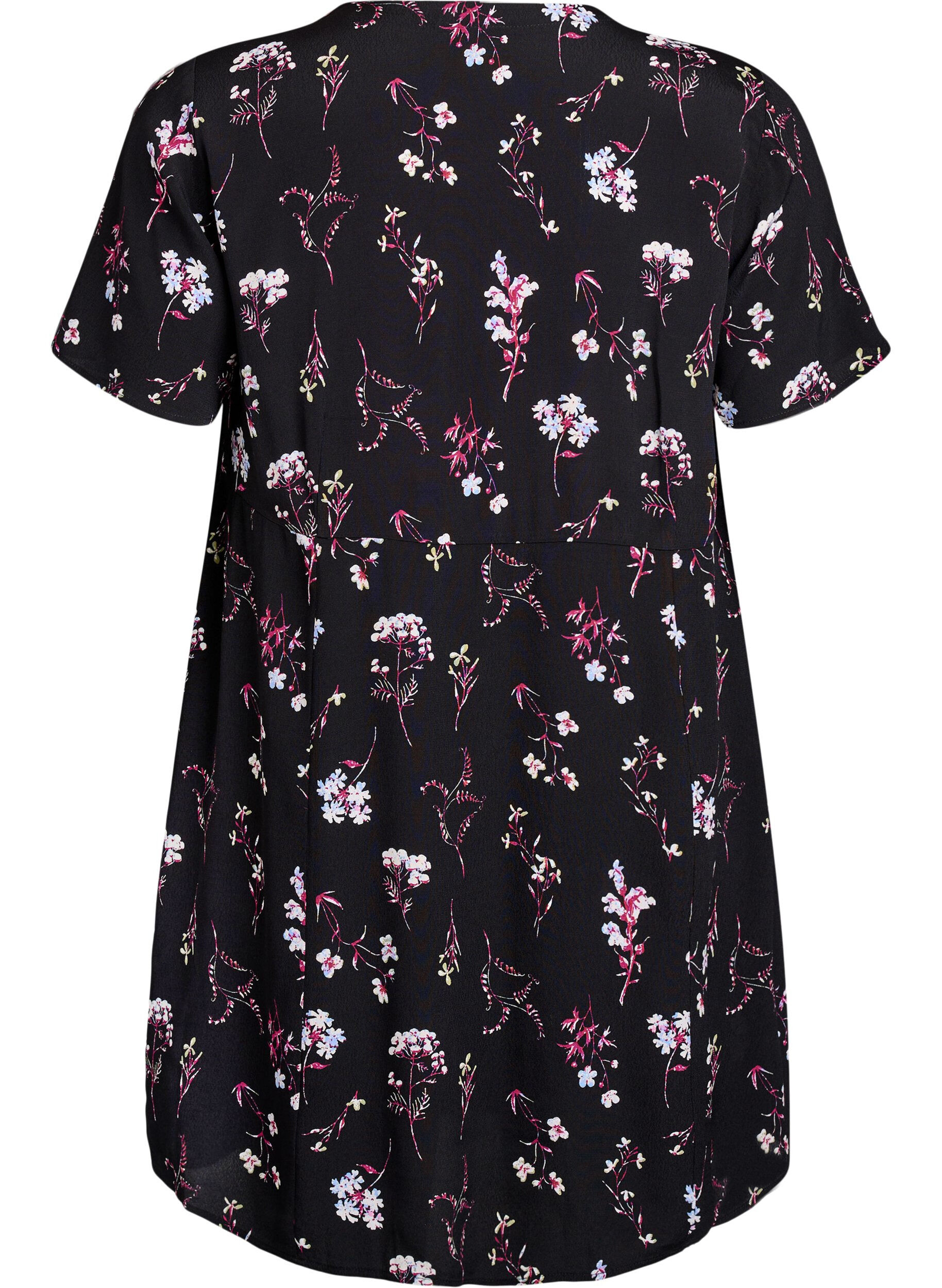 ZizziKurzes Kleid mit Blumendruck, Schwarz, Packshot image number 1