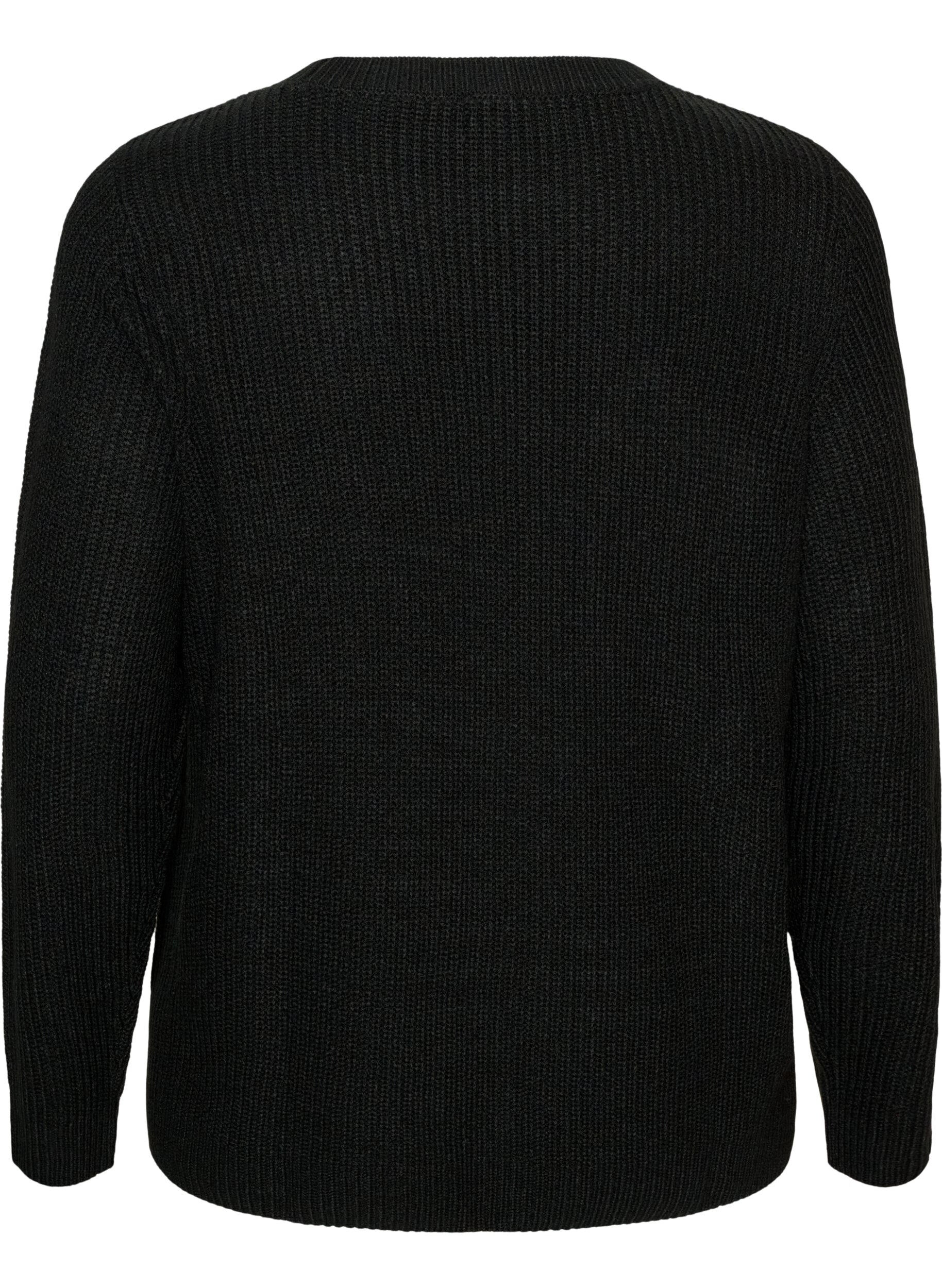 ZizziStrickbluse mit Rippstruktur und Knopfdetails, Schwarz, Packshot image number 1