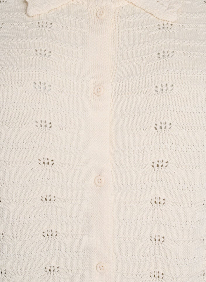 Kurz&auml;rmelige Strickjacke mit Polokragen und Lochstickerei, Vanille, Packshot image number 2