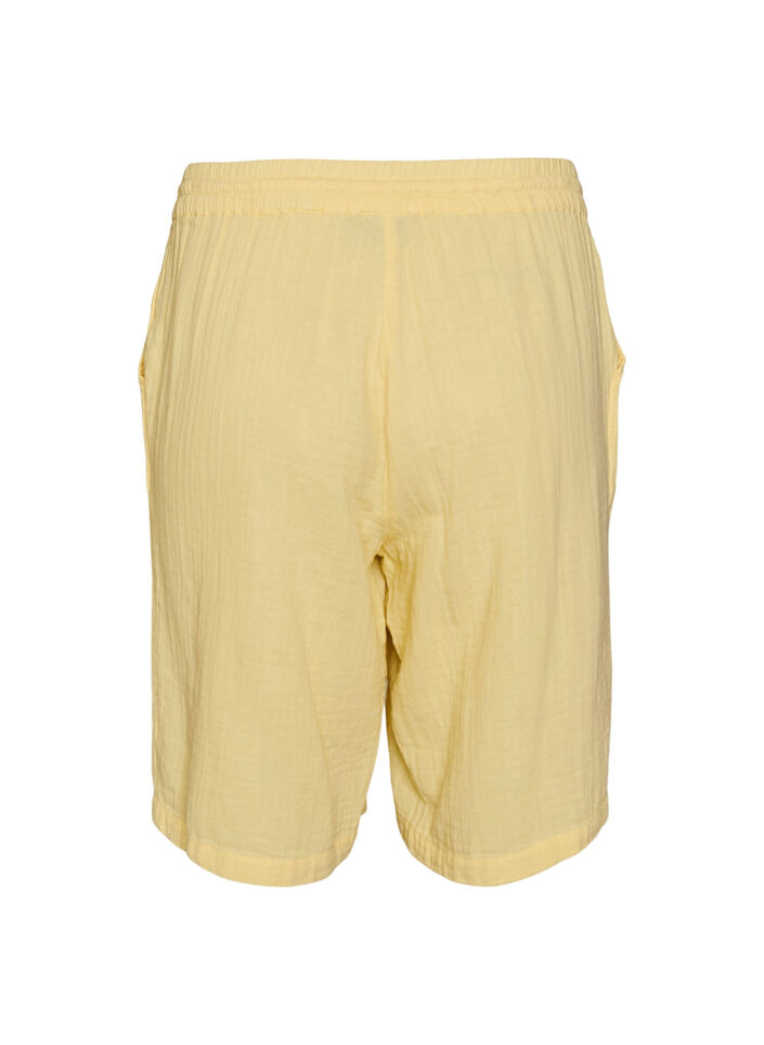 Lockere Shorts aus Baumwollmusselin mit hoher Taille, Gelb, Packshot image number 1