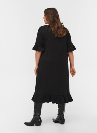 Kleid mit 2/4-Ärmeln und Rüschen, Black, Model image number 1