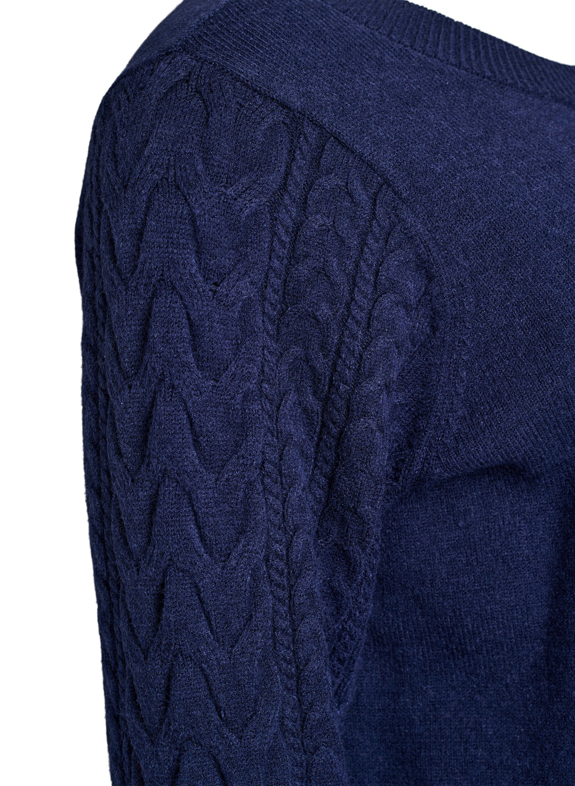 Zizzi Cardigan mit Zopfmuster-&Auml;rmeln, Blau, Packshot image number 3