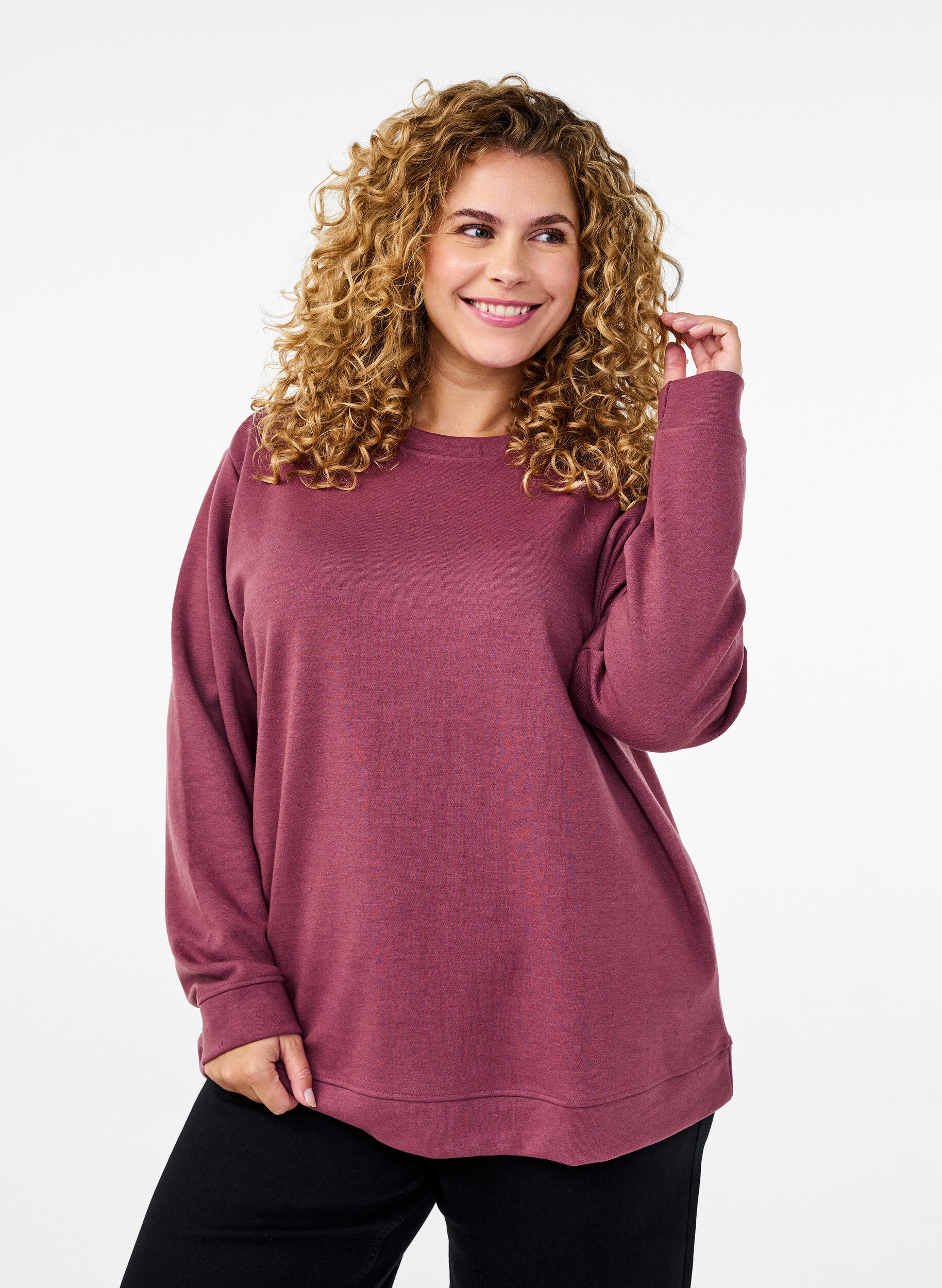 Zizzi FLASH - Sweatshirt mit Rundhalsausschnitt, Braun, Model image number 0