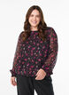 Gebl&uuml;mte Bluse aus Chiffon mit transparenten &Auml;rmeln, Schwarz, Model image number 0