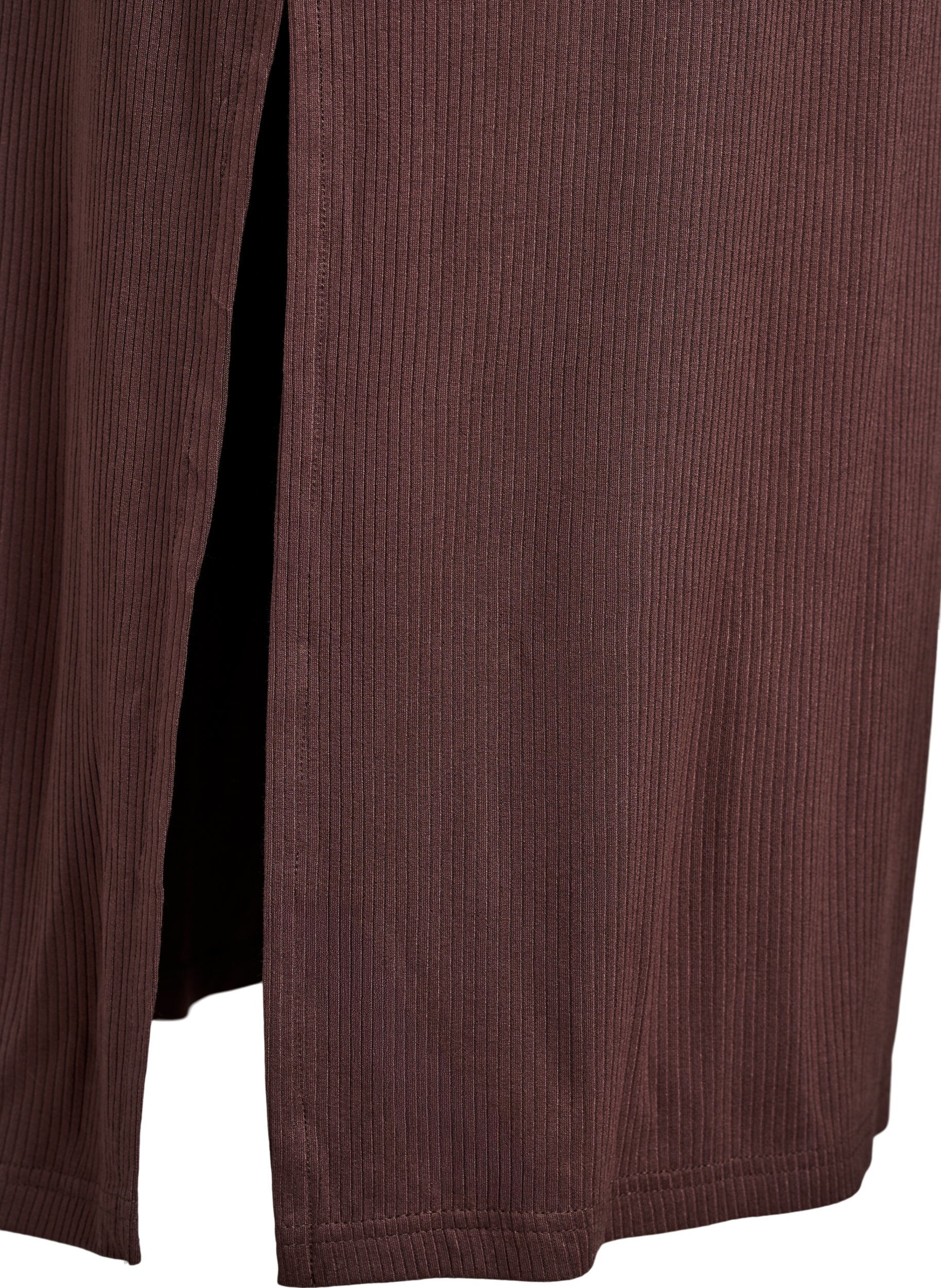 Zizzi &Auml;rmelloses geripptes Kleid aus Viskose, Braun, Packshot image number 3