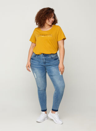 T-Shirt aus Baumwolle mit A-Linie und Aufdruck, Harvest Gold, Model image number 2