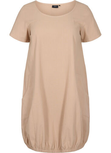 Kurzarm Kleid aus Baumwolle, Light Taupe, Packshot image number 0