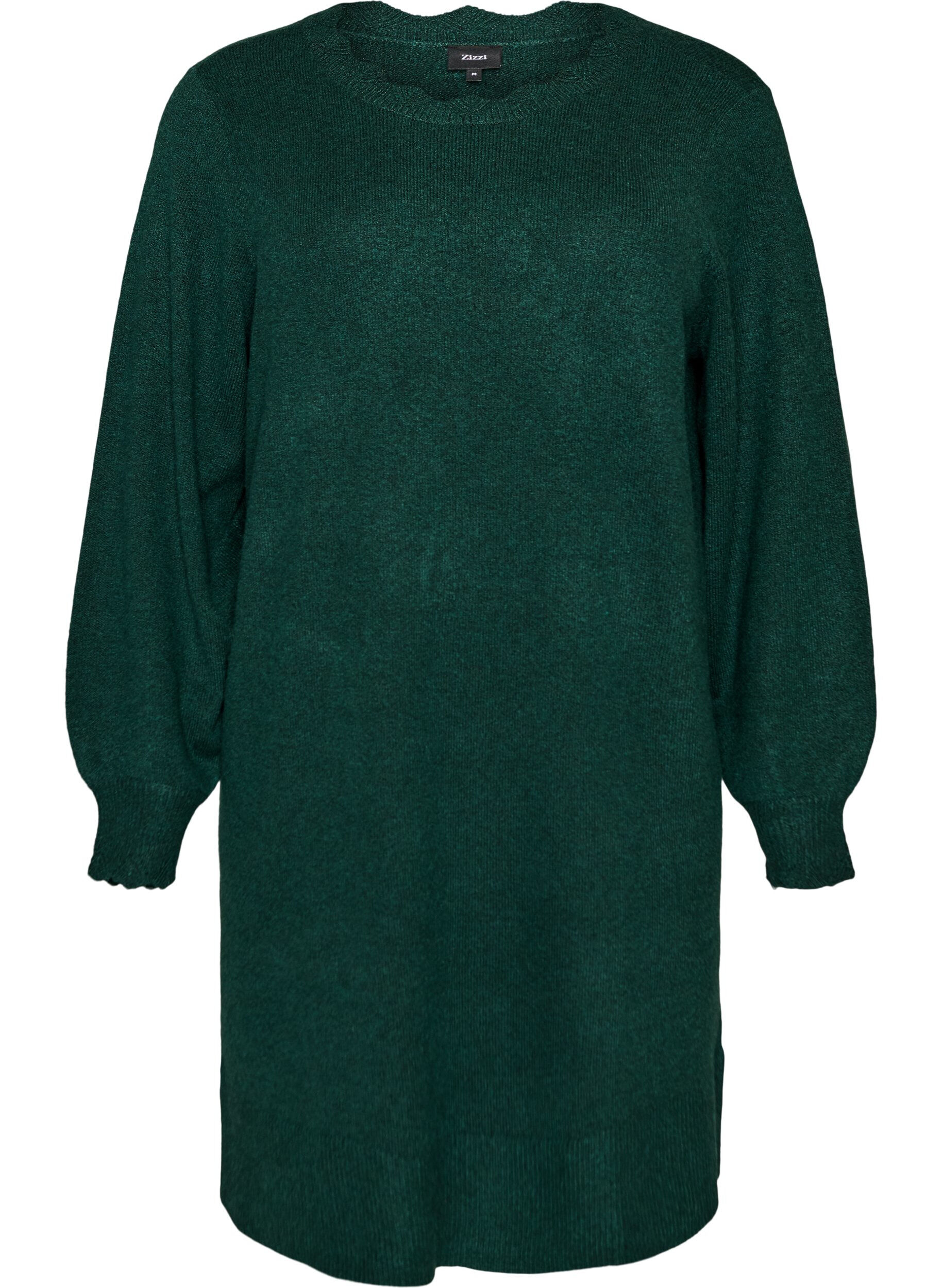 ZizziGestricktes Minikleid mit gewelltem Saum und Schlitzen, Gr&uuml;n, Packshot image number 0