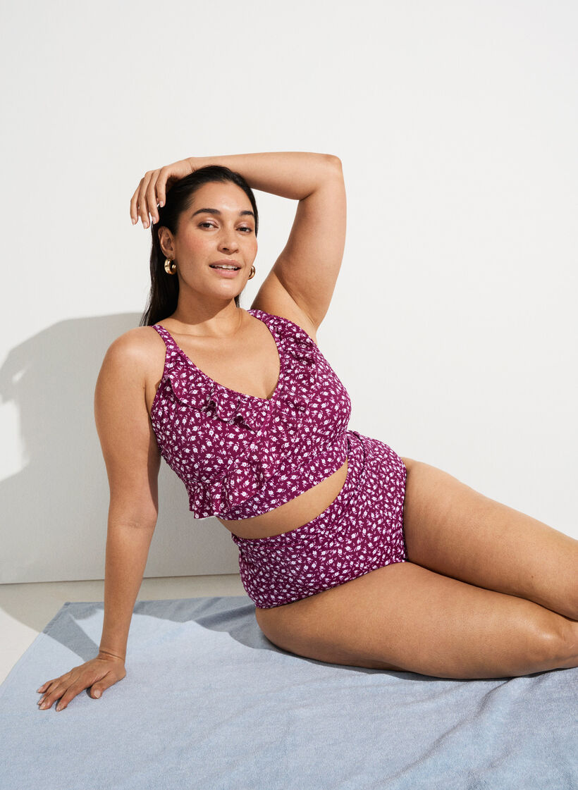 Extra hoch taillierter Bikini-Slip mit Blumenmuster, Rot, Image image number 0