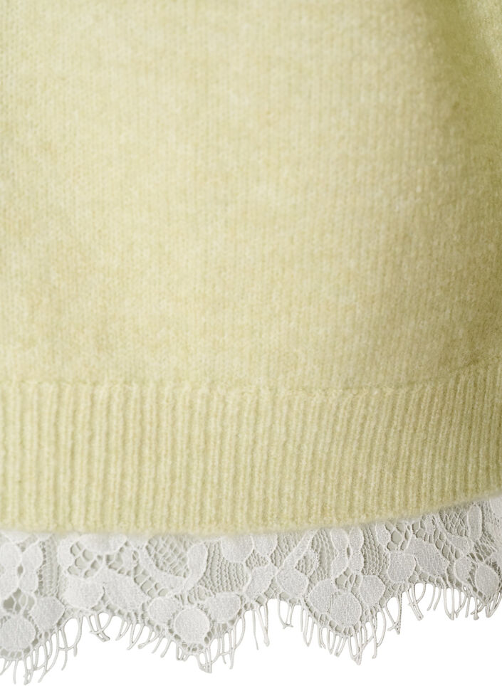 Strickbluse mit Spitzenbesatz am Saum, Gr&uuml;n, Packshot image number 3