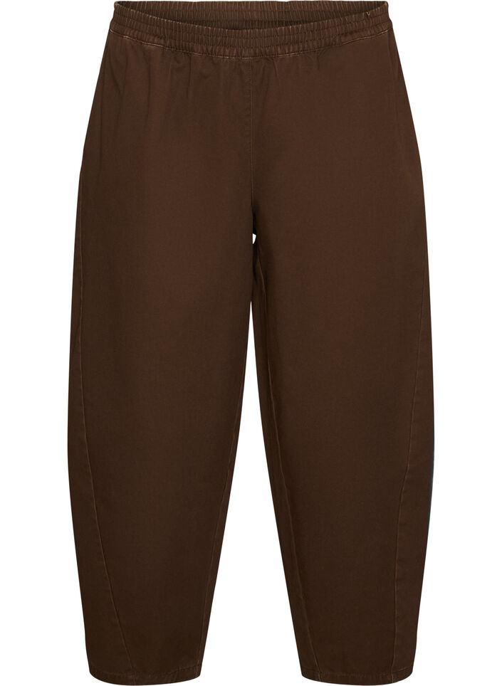 Barrel-Jeans mit hoher Taille und elastischem Bund, Braun, Packshot image number 0