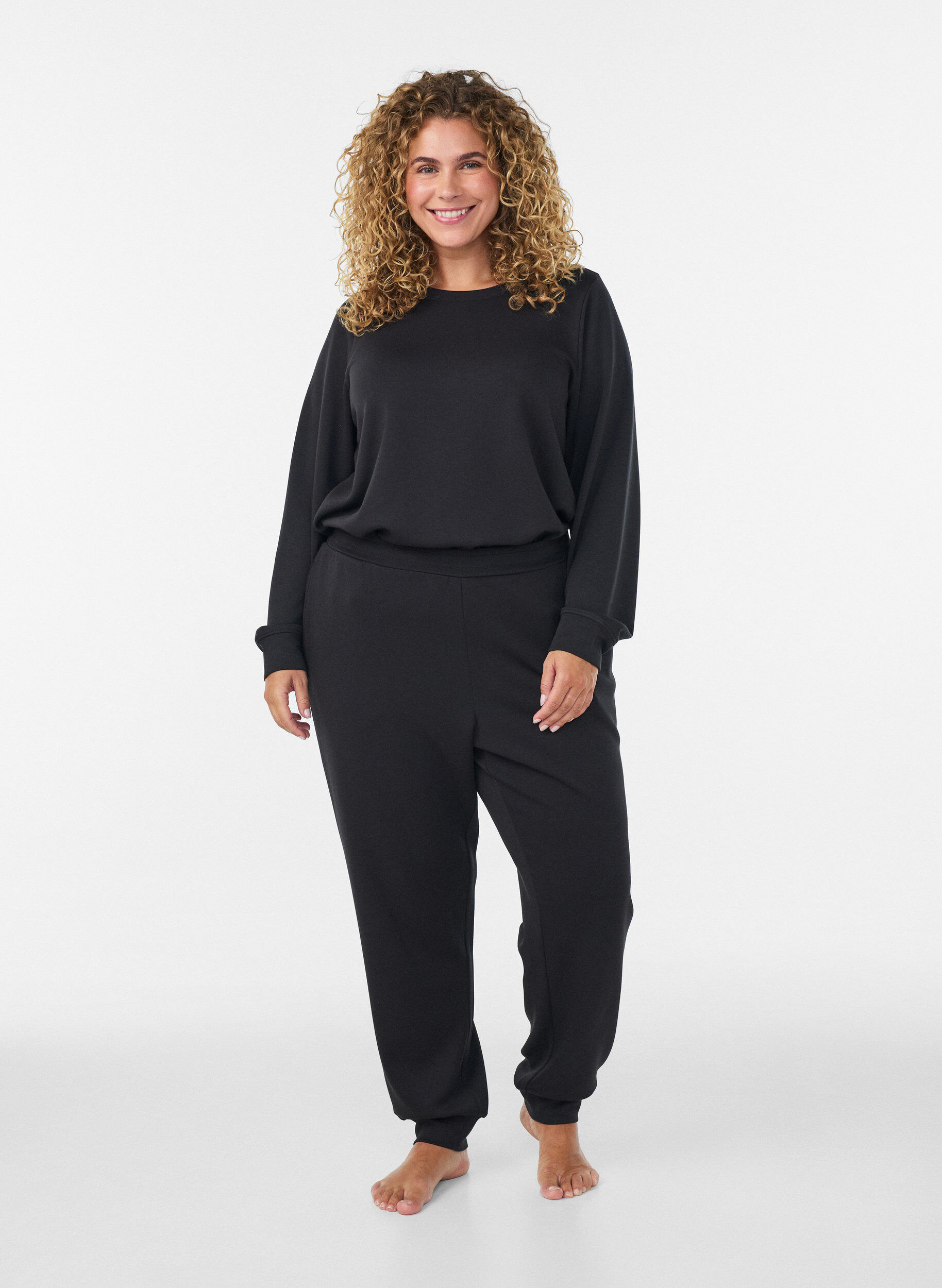 ZizziJerseyhose mit hoher Taille und Taschen, Schwarz, Model image number 0