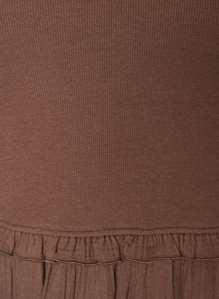 &Auml;rmelloses Midikleid aus Baumwolle mit Ripp und Musselin, Braun, Packshot image number 2