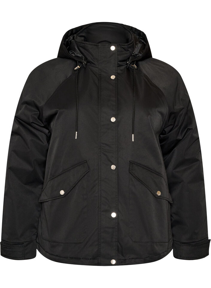 Gepolsterter Parka mit einer abnehmbaren Kapuze, Schwarz, Packshot image number 0