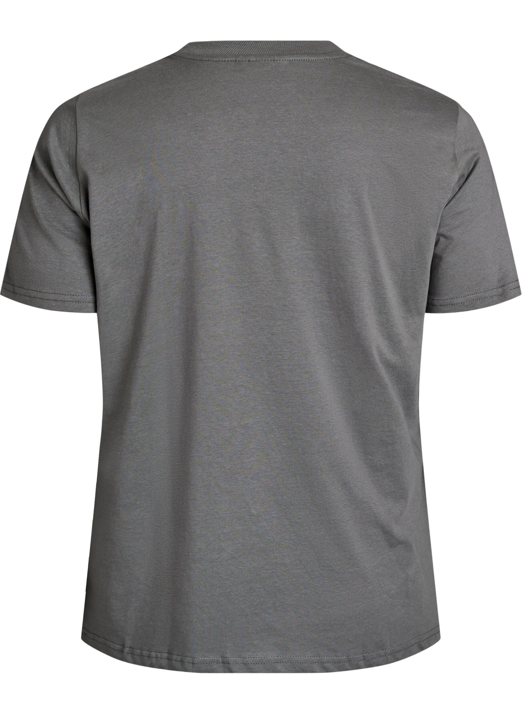 Zizzi Basic T-Shirt aus Baumwolle mit Rundhalsausschnitt, Grau, Packshot image number 1