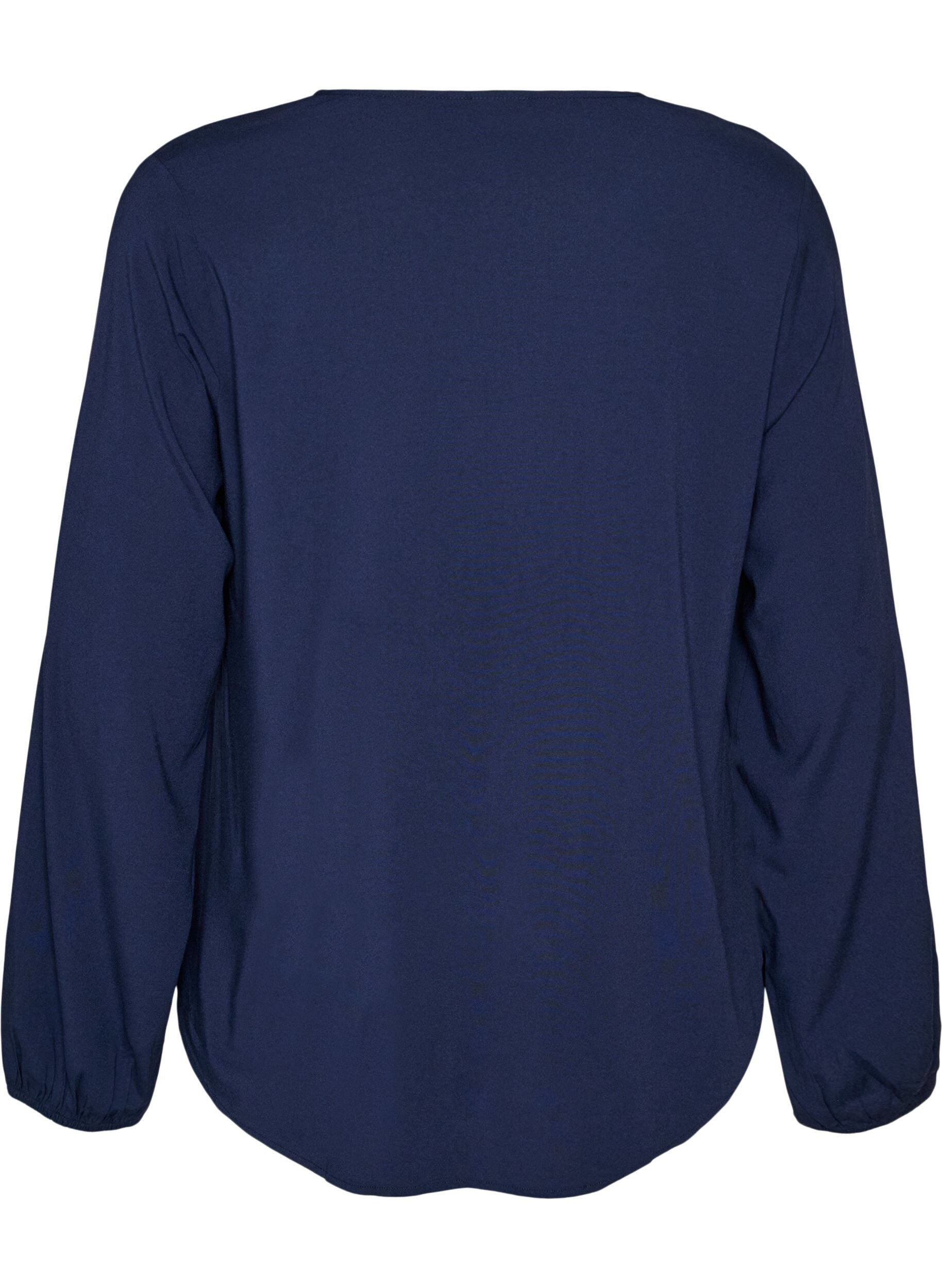 ZizziBluse aus Viskose mit V-Ausschnitt und abgerundetem Saum, Blau, Packshot image number 1
