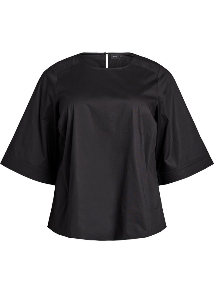 Bluse mit Ziernähten und 3/4-Ärmeln, Schwarz, Packshot image number 0