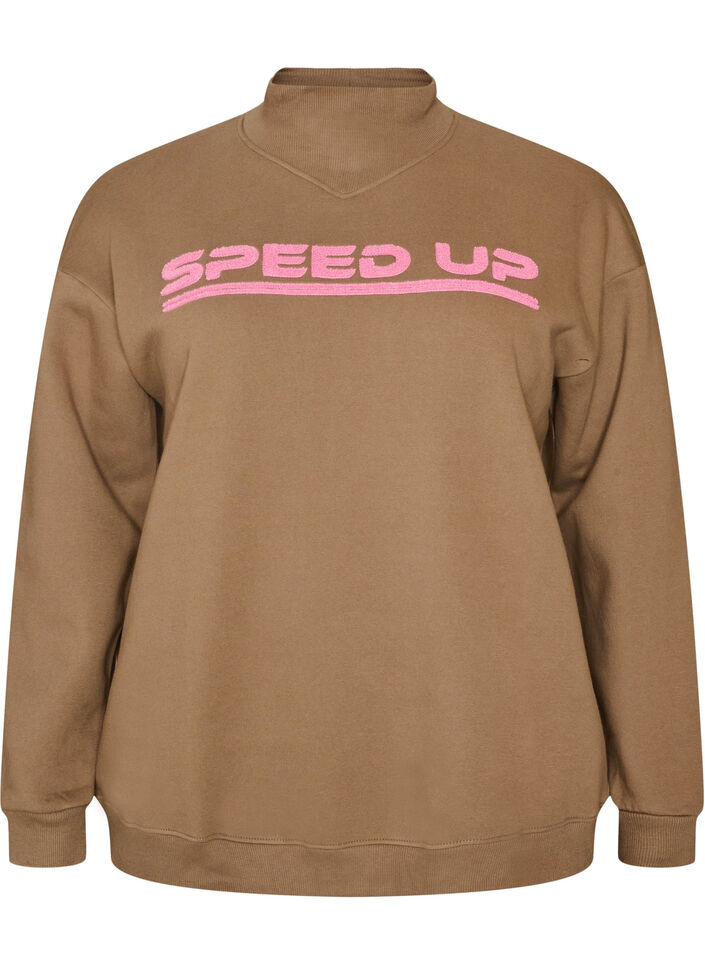 Sweatshirt mit hohem Kragen und sportlichem Frontmotiv, Braun, Packshot image number 0