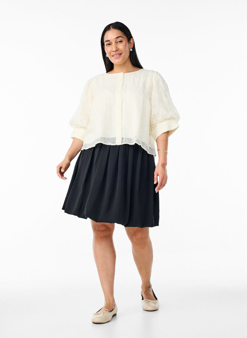 Partybluse mit Pailletten und halblangen Ärmeln, Vanille, Model image number 1