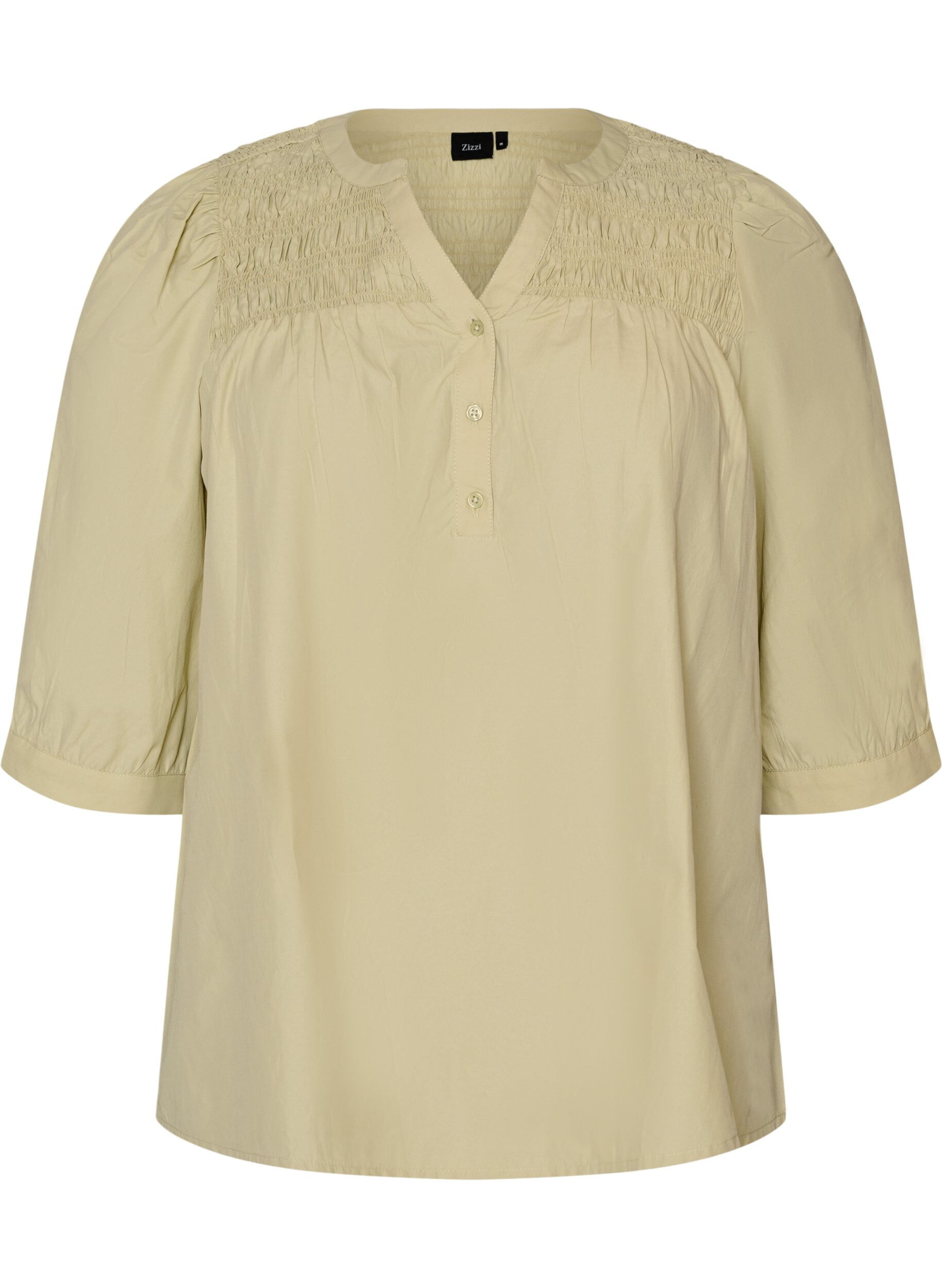 Bluse mit Smock und 3/4-&Auml;rmeln
