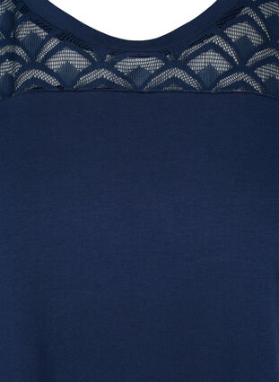 Baumwoll-T-Shirt mit Spitze und kurzen Ärmeln, Navy Blazer, Packshot image number 2