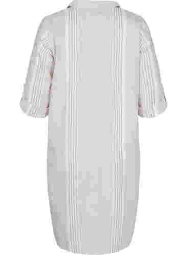 Kleid mit V-Ausschnitt und Kragen, White Taupe Stripe, Packshot image number 1