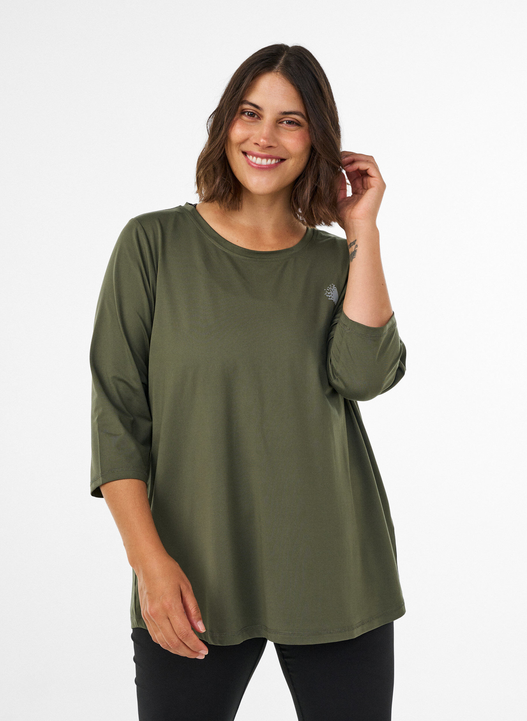 ZizziTrainingsshirt mit 3/4-&Auml;rmeln, Gr&uuml;n, Model image number 0