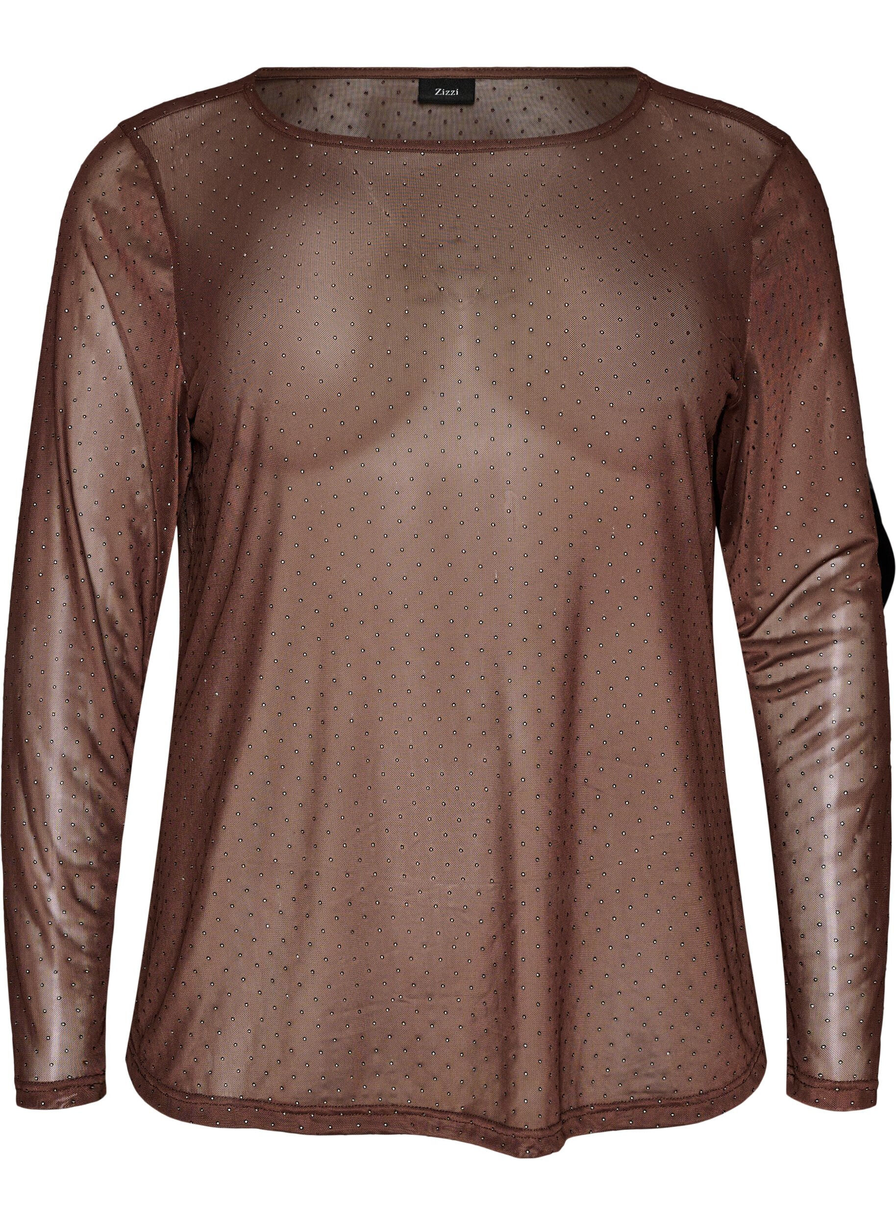ZizziTransparente Bluse aus Mesh mit Strasssteinen, Braun, Packshot image number 0