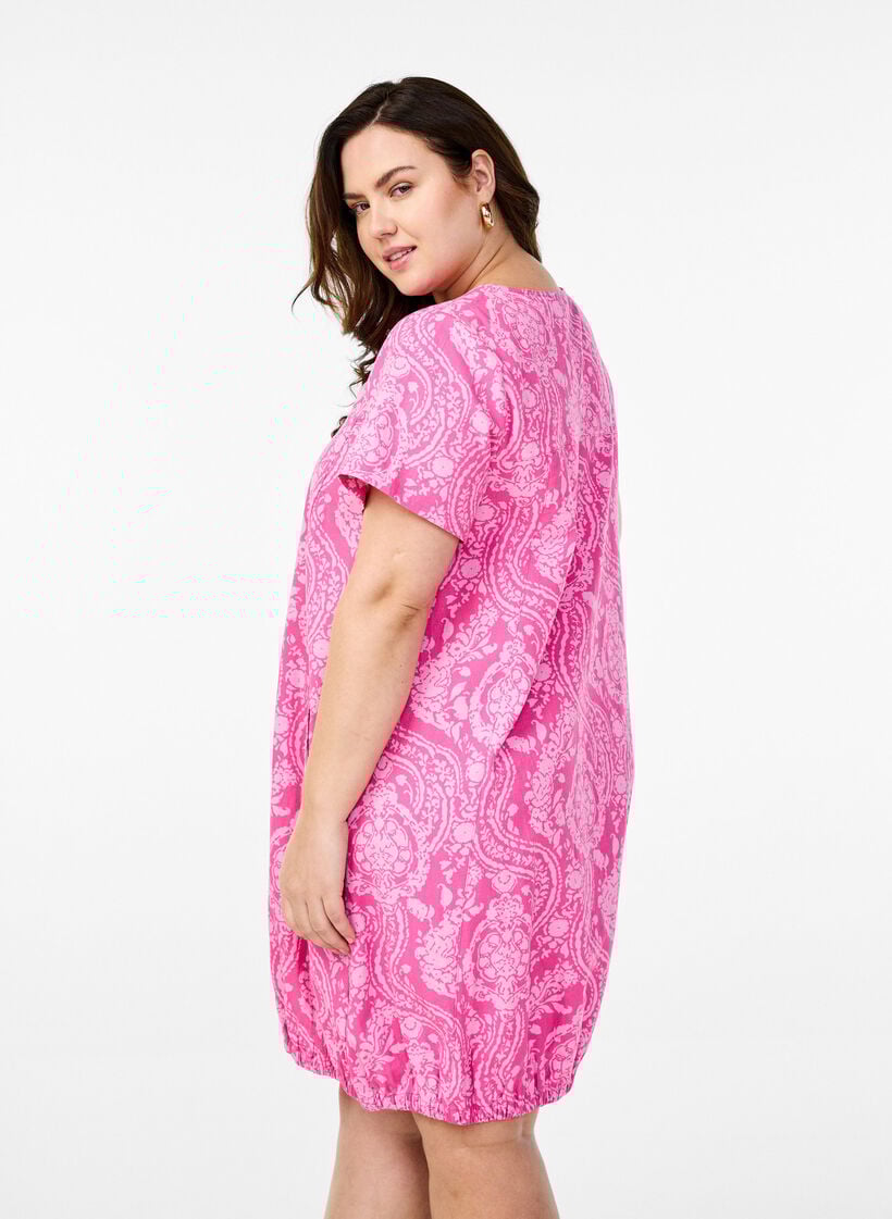 Kurzärmliges Baumwollkleid mit Print, Pink, Model image number 2