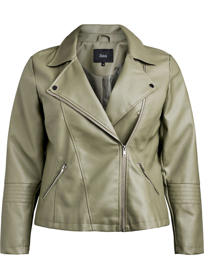 Bikerjacke aus Kunstleder, Gr&uuml;n, Packshot image number 0