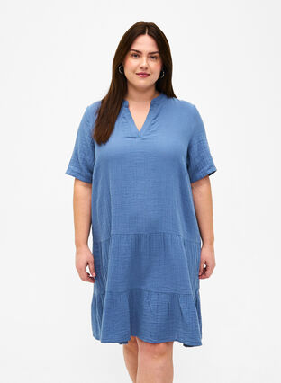 Kurzarmkleid aus 100 % Baumwolle, Moonlight Blue, Model image number 0