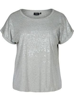 Kurzarm T-Shirt mit Tone-in-tone Print, Light Grey Melange, Packshot image number 0