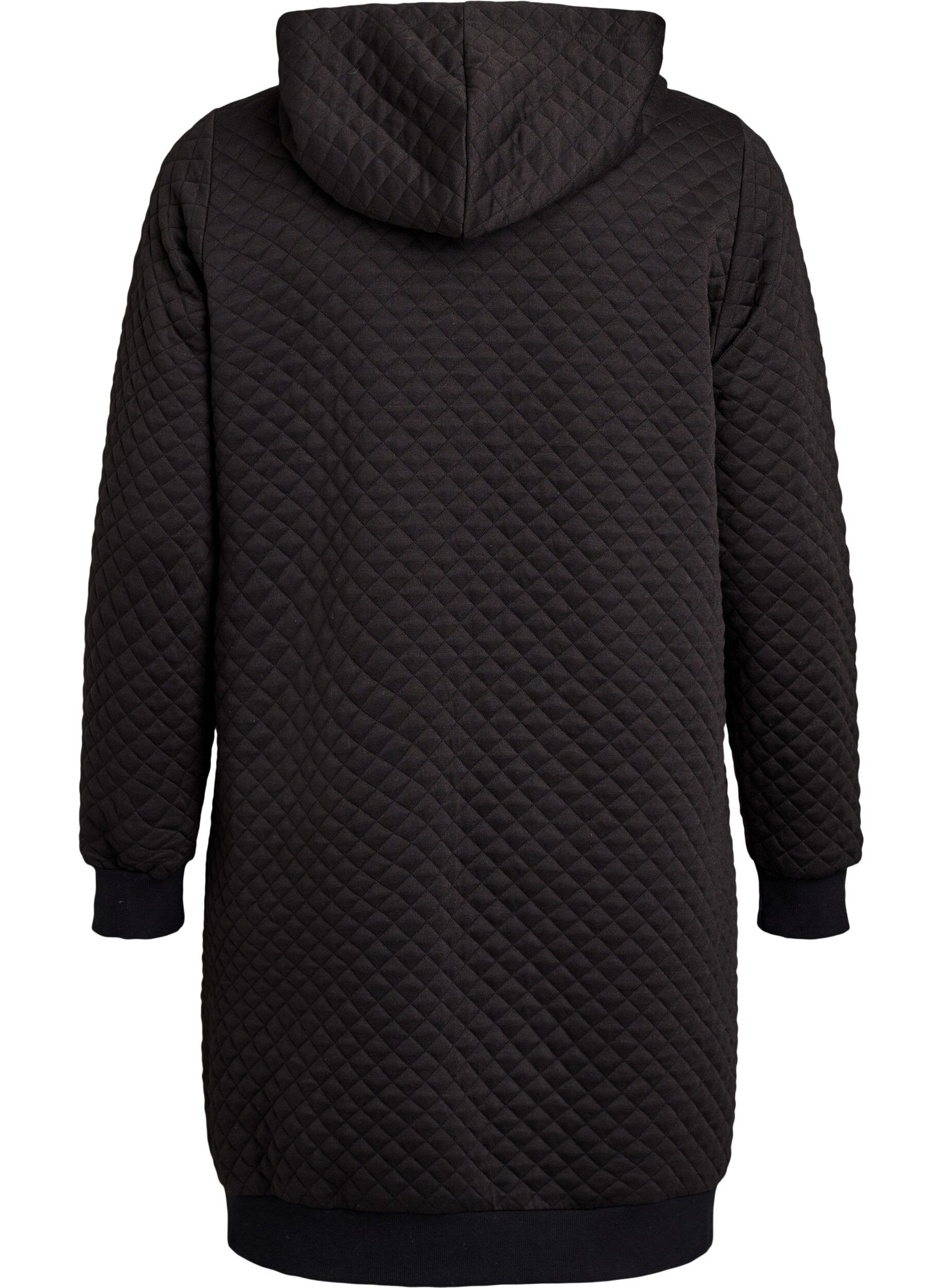 Zizzi Lange gesteppte Kapuzenjacke mit Rei&szlig;verschluss und Taschen, Schwarz, Packshot image number 1