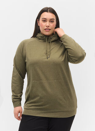 Sweatshirt mit Kapuze und Reißverschluss, Ivy Green Melange, Model image number 0