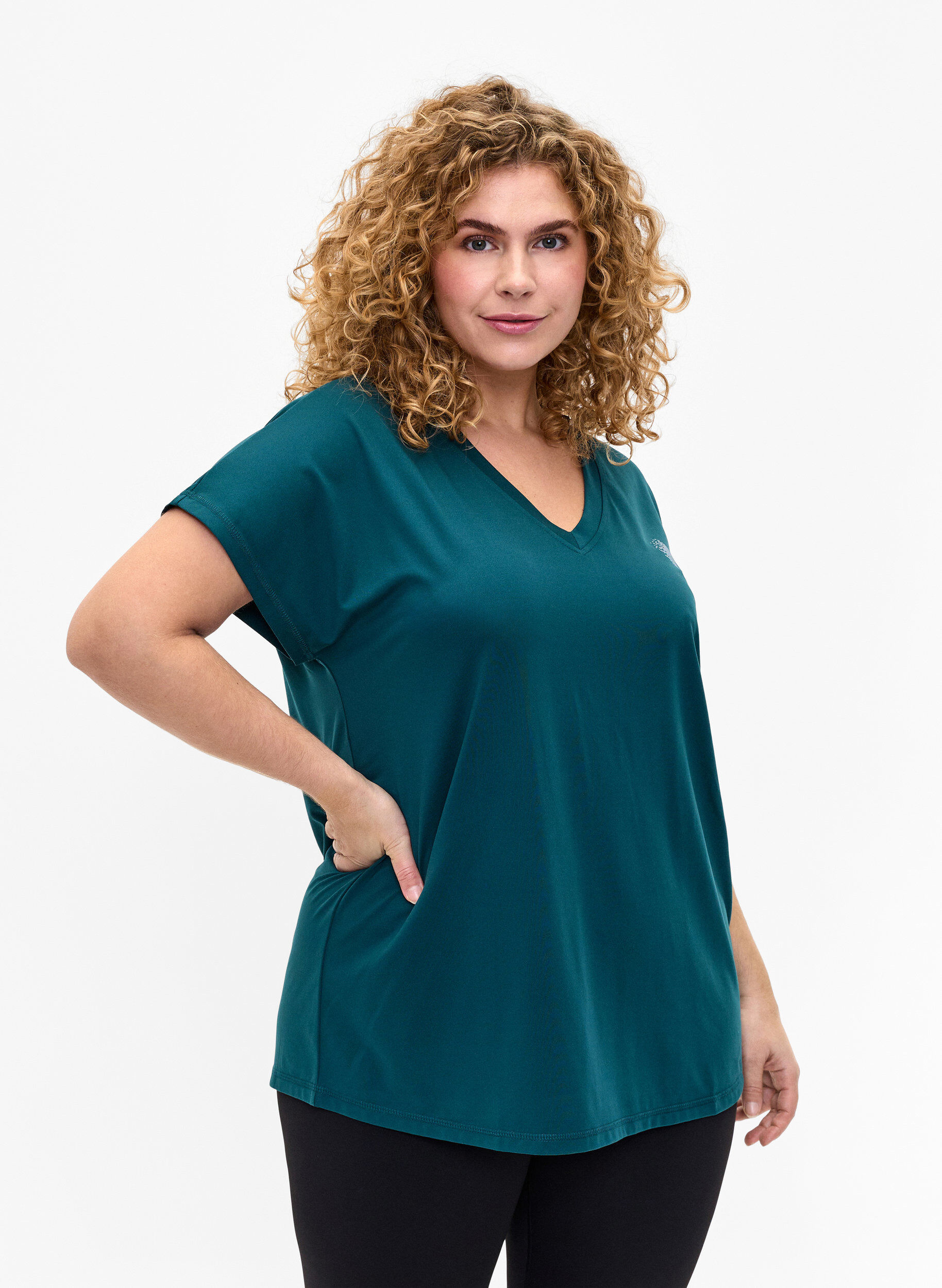 Zizzi Lockeres Trainings-T-Shirt mit V-Ausschnitt, Deep Teal, Model image number 0