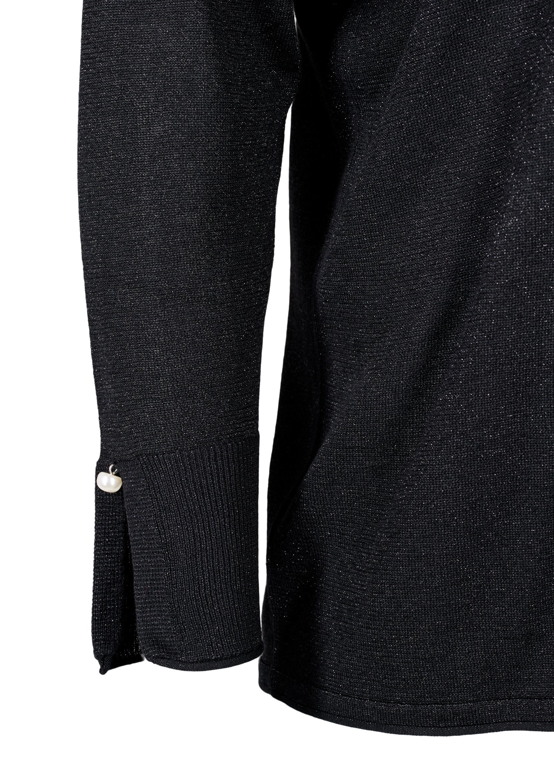 Zizzi Viskose-Strickbluse mit Glitzer, Black w. DTM Lurex, Packshot image number 3