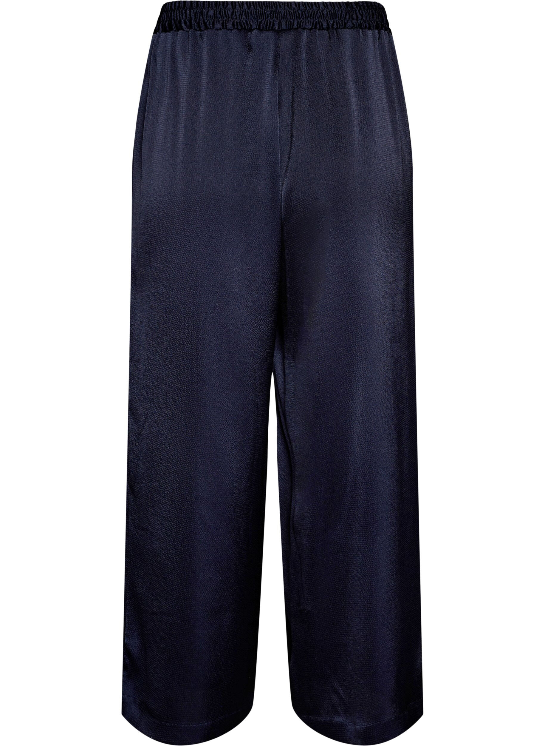 Zizzi Hose in Satinoptik mit weitem, geradem Bein, Blau, Packshot image number 1