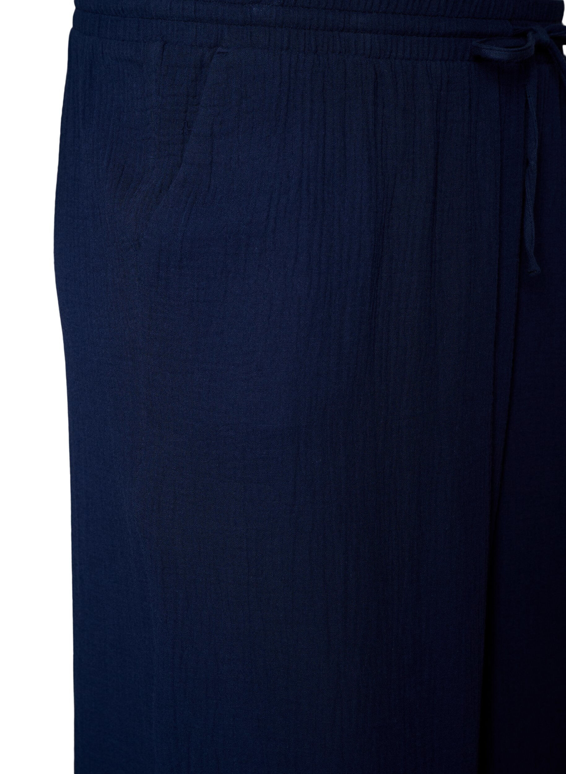 Zizzi Culotte-Hose aus Baumwollmusselin mit hohem Bund, Blau, Packshot image number 2