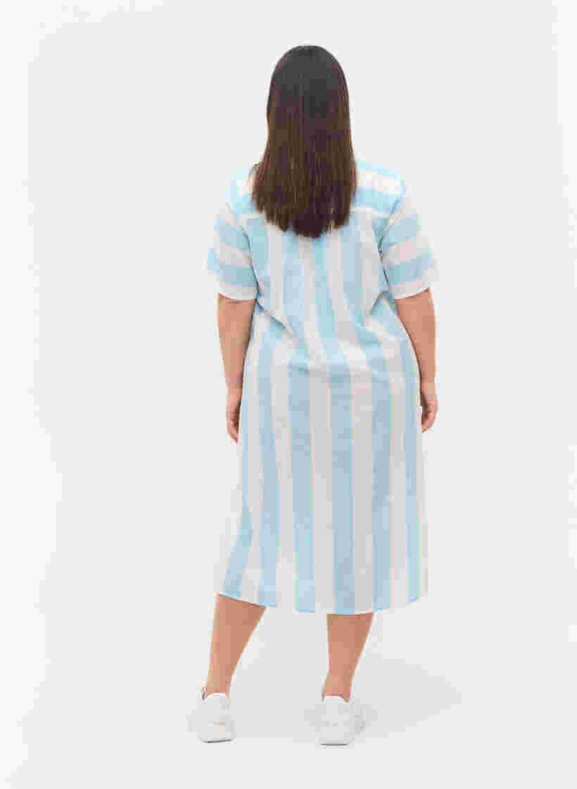 Kurzärmeliges Hemdkleid aus Baumwolle mit Streifen, Blue Bell Stripe, Model image number 0