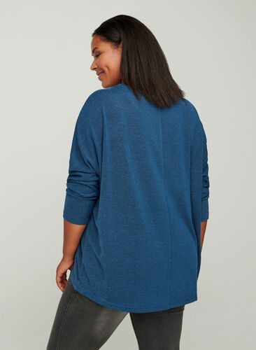 Einfarbige Bluse mit langen Ärmeln, Dark Blue, Model image number 1