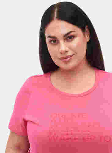 Baumwoll-T-Shirt mit Aufdruck und kurzen Ärmeln, Hot Pink Create, Model image number 2
